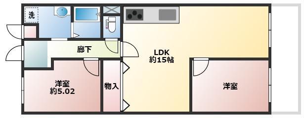 ガーデンハイツ箕面瀬川(2LDK/3階)の間取り写真