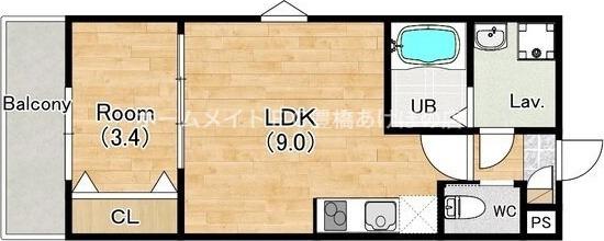 ジーメゾン豊橋花中町(1LDK/2階)の間取り写真