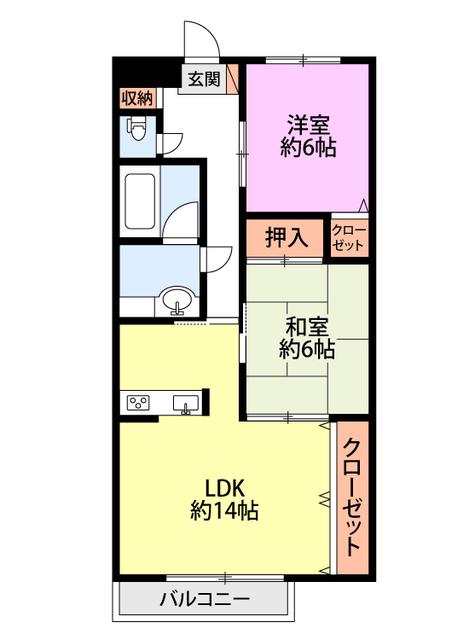 コーポウィング(2LDK/1階)の間取り写真
