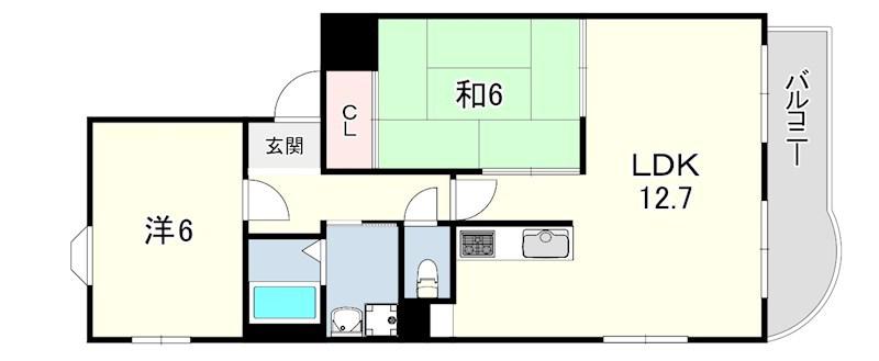 エスポアール西宮北口1・2(2LDK/2階)の間取り写真