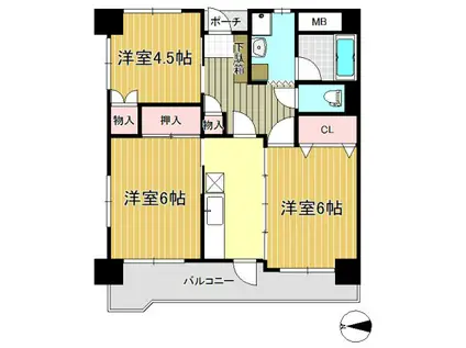長町南424ビル(3K/2階)の間取り写真