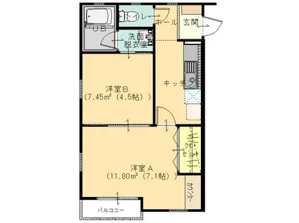 フラットN(2K/2階)の間取り写真