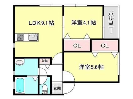 エバーライフ東加古川(2LDK/1階)の間取り写真