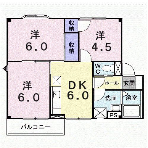 伊予鉄道郡中線 余戸駅 徒歩14分 2階建 築32年(3DK/2階)の間取り写真