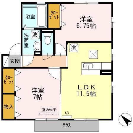 グランドールD棟(2LDK/1階)の間取り写真