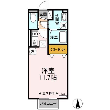 エラーラ(ワンルーム/1階)の間取り写真