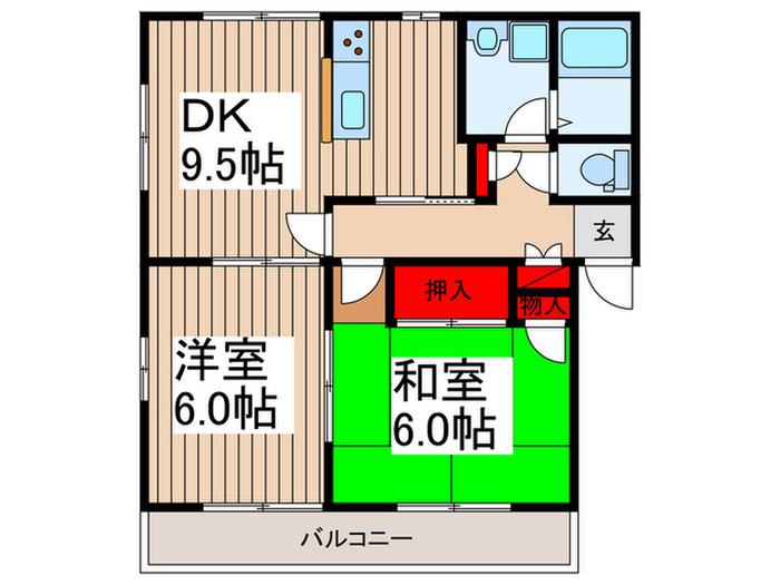 ファミリーハイツ(2DK/2階)の間取り写真