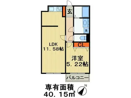 カムフォート登戸III(1LDK/1階)の間取り写真