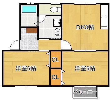フォーレスト中尾(2DK/1階)の間取り写真