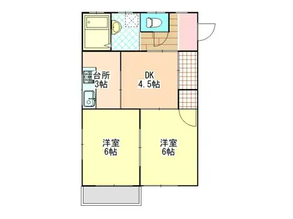 LIFE WILL(2DK/2階)の間取り写真