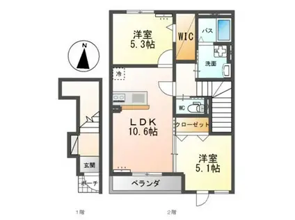 コンフォートハイム(2LDK/2階)の間取り写真