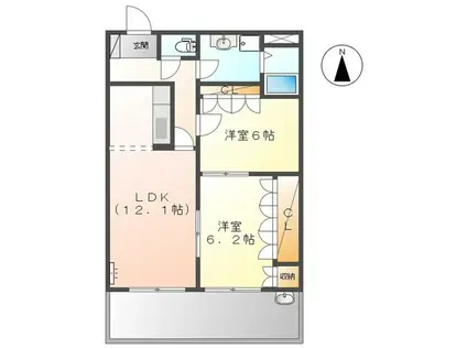 ロイヤルヒルズ上野(2LDK/3階)の間取り写真