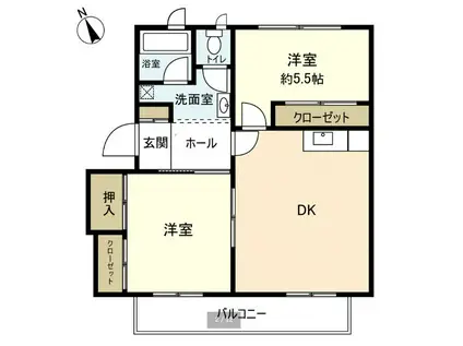 ガーデンハウスカローサ(2DK/1階)の間取り写真