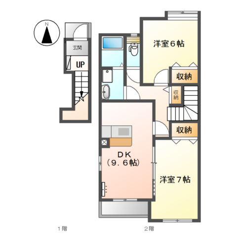クラルテ アサヒ(2DK/2階)の間取り写真
