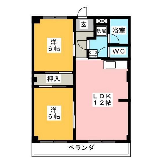 虫明第二マンション(2LDK/2階)の間取り写真