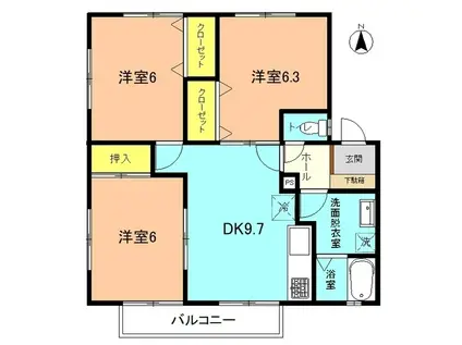 ロイヤルヒルズ山王(3DK/2階)の間取り写真