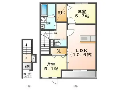CASA ESPERANZA(2LDK/2階)の間取り写真