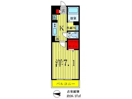 グランドソレイユBABA(1K/3階)の間取り写真