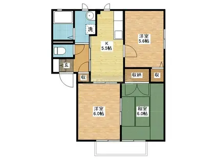 ドミールアッシュB(3DK/2階)の間取り写真