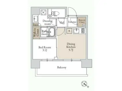 グランカーサ三ノ輪III(1DK/12階)の間取り写真
