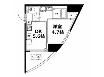 神楽坂5丁目ビル(1DK/9階)の間取り写真
