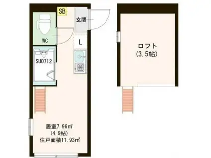 ハーモニーテラス高田馬場(ワンルーム/2階)の間取り写真