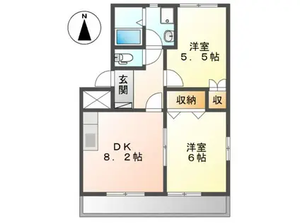 リバティヒルズ吉田IV(2DK/2階)の間取り写真