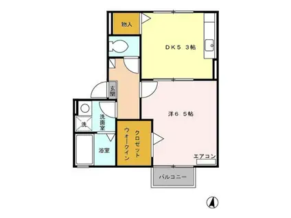 グランパラシオII B(1DK/2階)の間取り写真