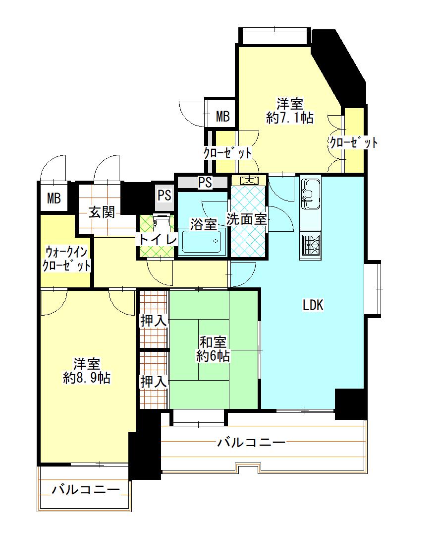 ダイアパレス宝町リージェント(3LDK/9階)の間取り写真
