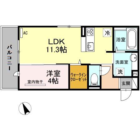 D-ROOM都府楼前(1LDK/2階)の間取り写真