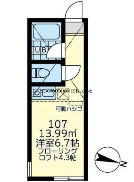 ユナイト八景アルザス・ロレーヌ(ワンルーム/1階)の間取り写真