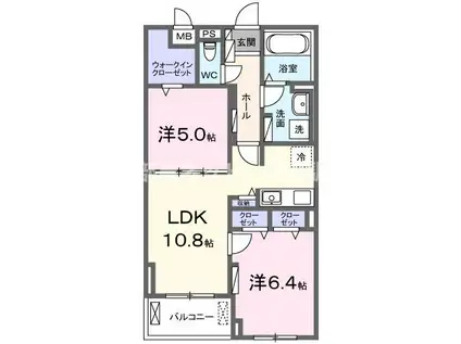 CASA MODERNO(2LDK/2階)の間取り写真