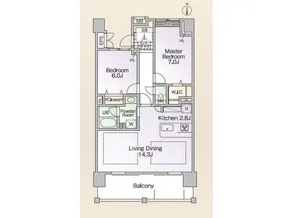 ロイヤルパークス新田(2LDK/5階)の間取り写真