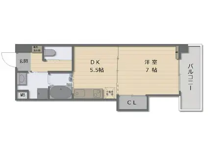 ヴィ―ブル駒川(1DK/2階)の間取り写真