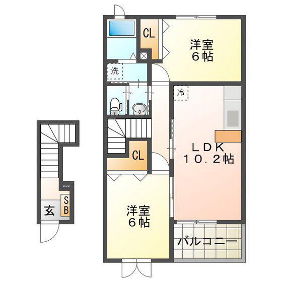 オーデンハオスA(2LDK/2階)の間取り写真