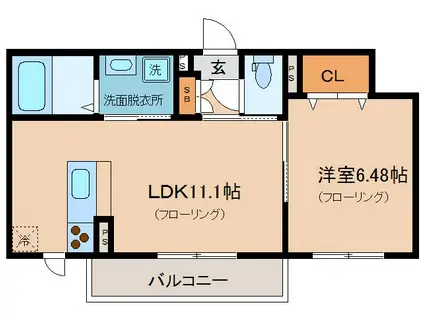シャーメゾンAQUA湖都(1LDK/1階)の間取り写真