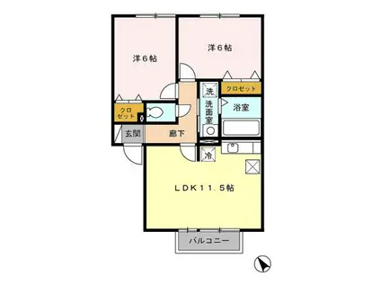ソレアード壱番館/弐番館(2LDK/1階)の間取り写真