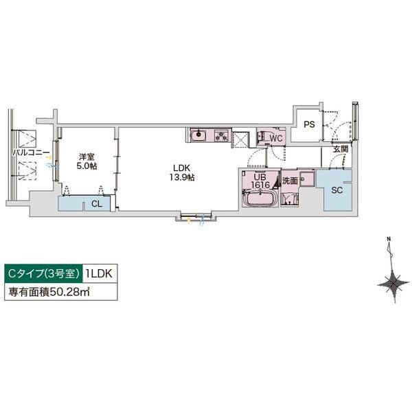 DRAW上本町(1LDK/6階)の間取り写真