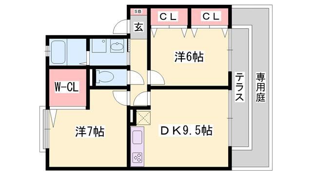 コートラフィーネ(2DK/1階)の間取り写真