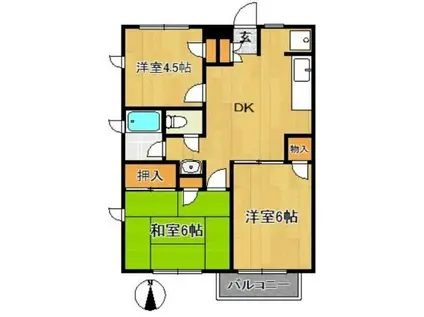 グリーンタウン神木A棟(3DK/1階)の間取り写真