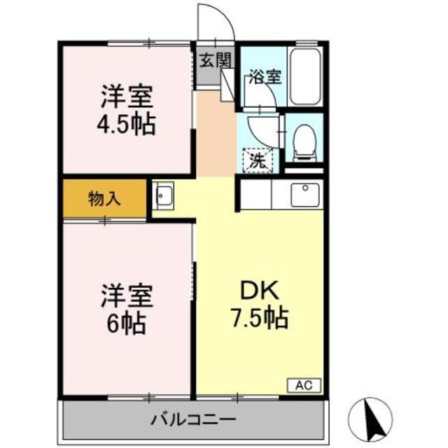シティハイム ベルメゾンB(2DK/2階)の間取り写真