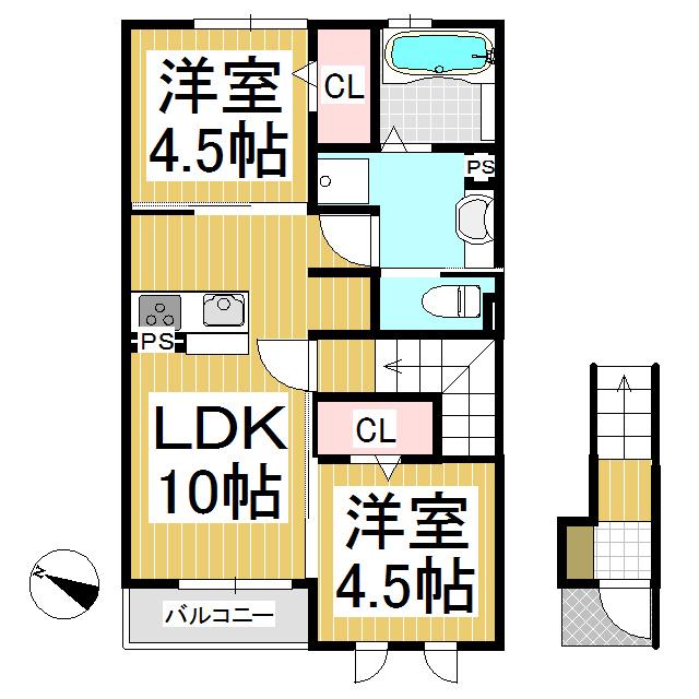 レスポワール上田(2LDK/2階)の間取り写真