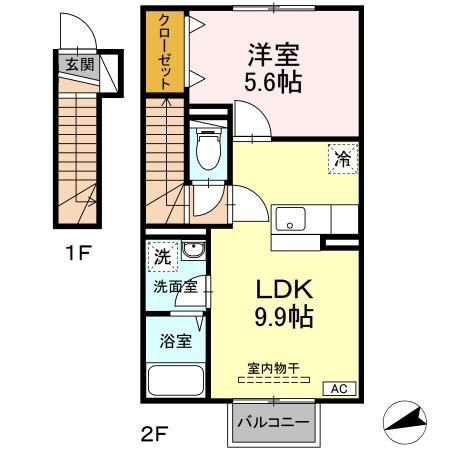 サンボナールA(1LDK/2階)の間取り写真