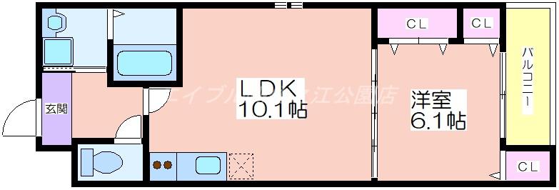 フジパレス遠里小野二丁目II(1LDK/3階)の間取り写真