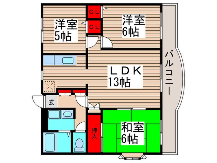 ディアコート市川(3LDK/3階)の間取り写真