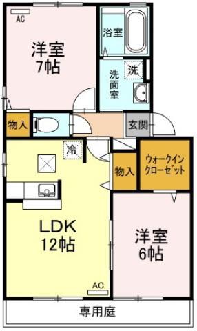 リヴェール D棟(2LDK/1階)の間取り写真