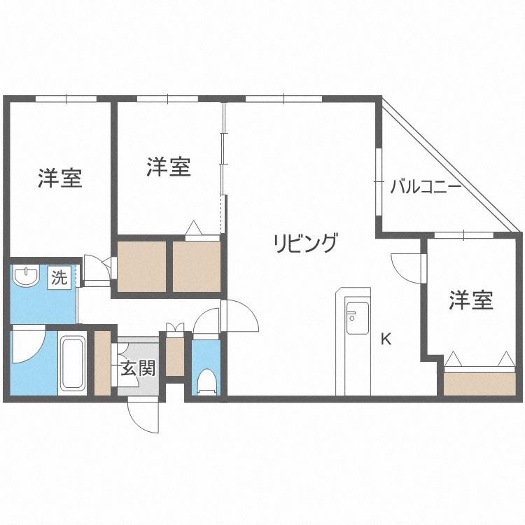 カカオ円山(3LDK/3階)の間取り写真