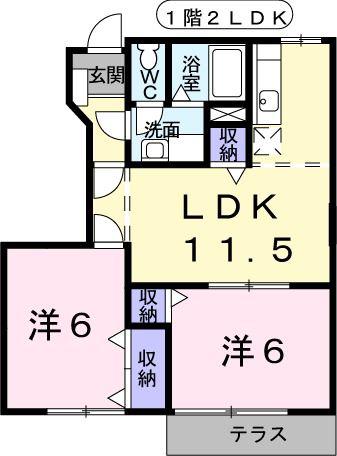 メロディーハイム横入川B(2LDK/1階)の間取り写真