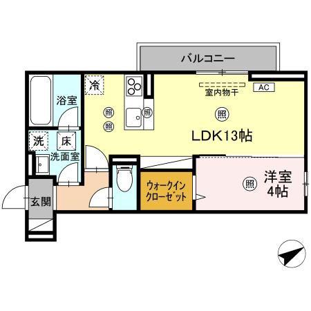VIE ORNER東深津(1LDK/1階)の間取り写真