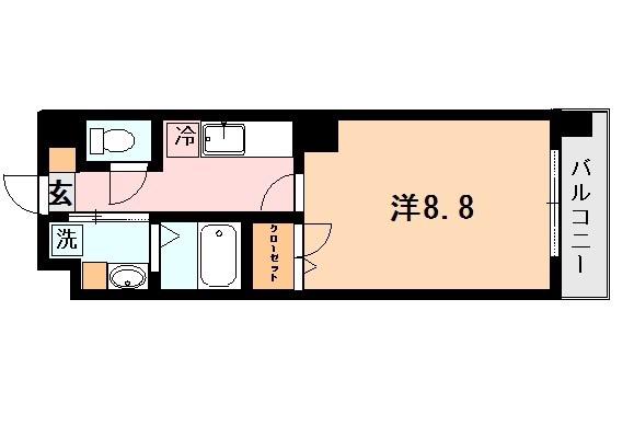 スカイビル(1K/8階)の間取り写真